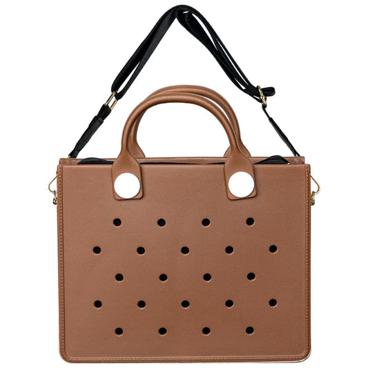 Nana EVA Croc Bag with Shoulder Strap – Lightweight Waterproof Tote Handbag (Brown)