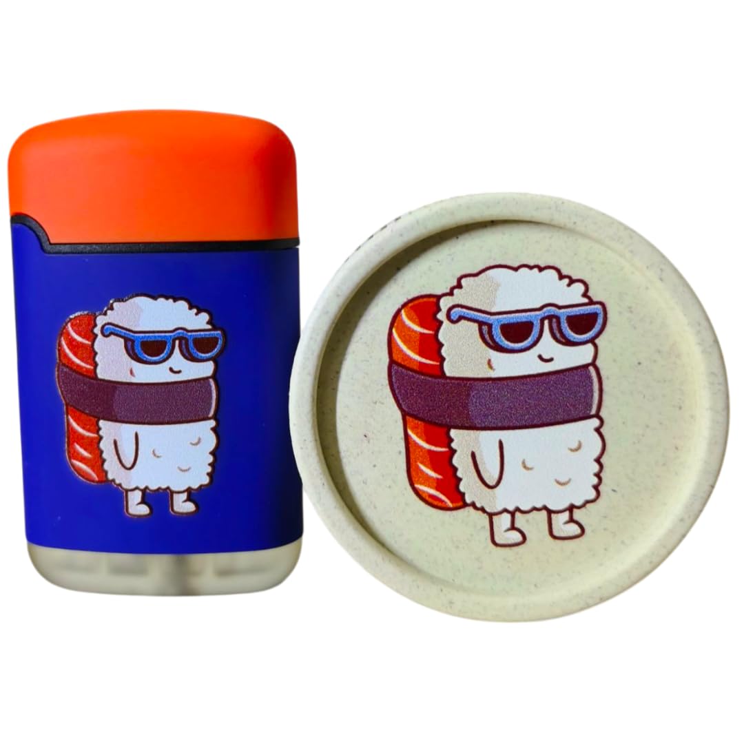 Windproof Jet Flame Torch Lighter And Biodegradable Herb Grinder Combo - Sushi