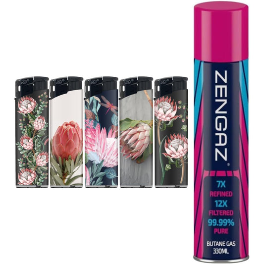 N2 Electronic Lighter - 5 Pack With 330ml Gas (Protea)