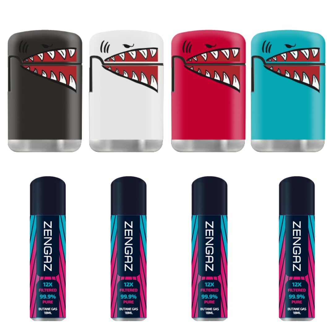 ZL 3 Mega Jet Flame Lighter SHARK & 4 Zengaz Gas 18ml Combo