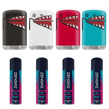 ZL 3 Mega Jet Flame Lighter SHARK & 4 Zengaz Gas 18ml Combo