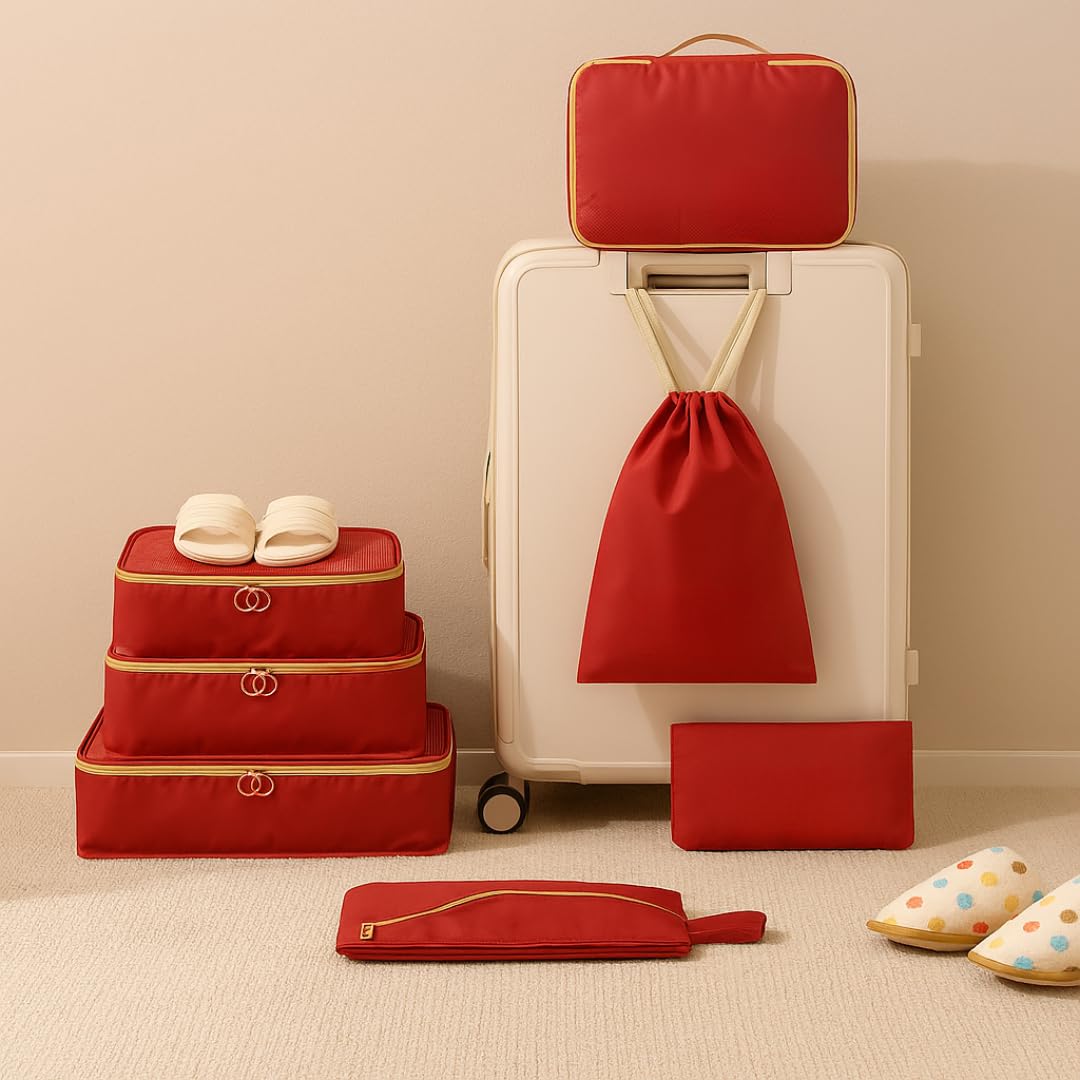 7‑Piece Travel Packing Organizer Set (Red)