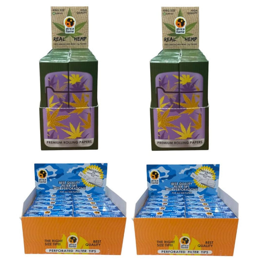 Africa Flame King Size Hemp Paper - 100 Booklets + 100 Filter Tips - Lilac