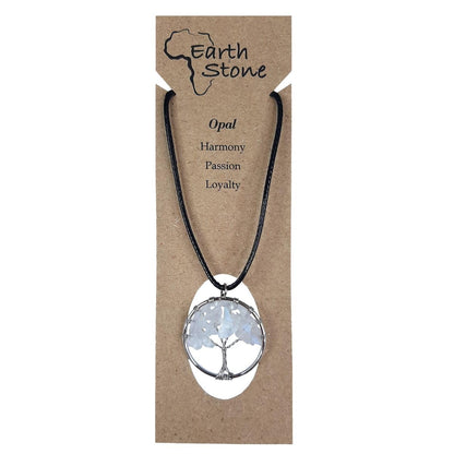 Earth Stone Collection - Round Tree Of Life Stone Necklace (Opal)