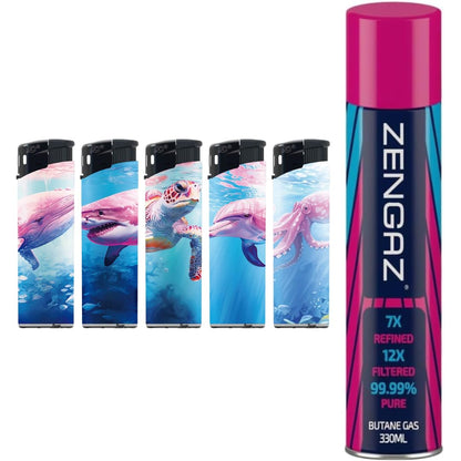 N2 Electronic Lighter - 5 Pack With 330ml Gas (Pink Marine)