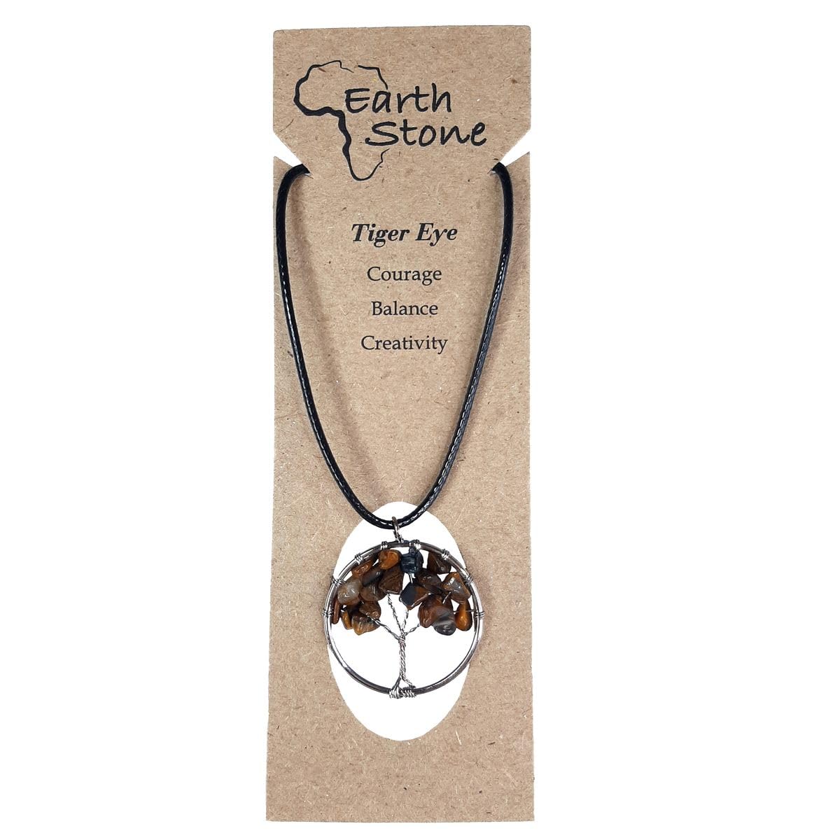 Earth Stone Collection - Round Tree Of Life Stone Necklace (Tigers eye)