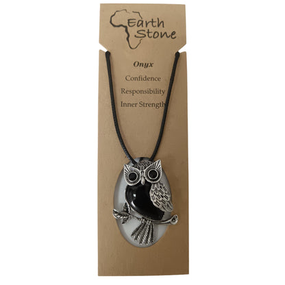 Earth Stone Collection - Owl Crystal Stone Necklace (Onyx)