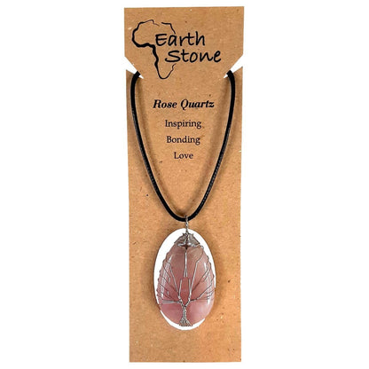 Earth Stone Collection - Wire Tree Of Life - Stone Necklace (Rose Quartz)