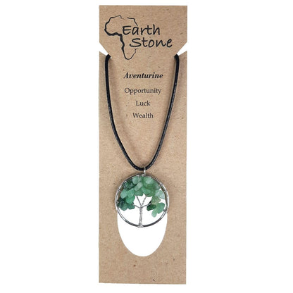 Earth Stone Collection - Round Tree Of Life Stone Necklace (Aventurine)