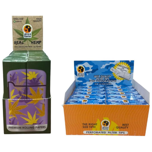 Africa Flame King Size Hemp Paper - 50 Booklets + 50 Filter Tips - Lilac