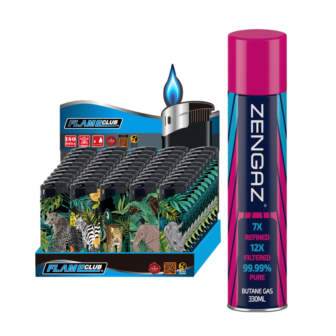 N2 Electronic Lighter - 5 Pack With 330ml Gas (Wild Animals)