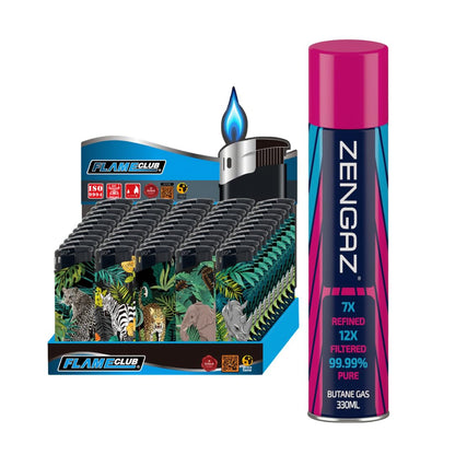 N2 Electronic Lighter - 5 Pack With 330ml Gas (Wild Animals)