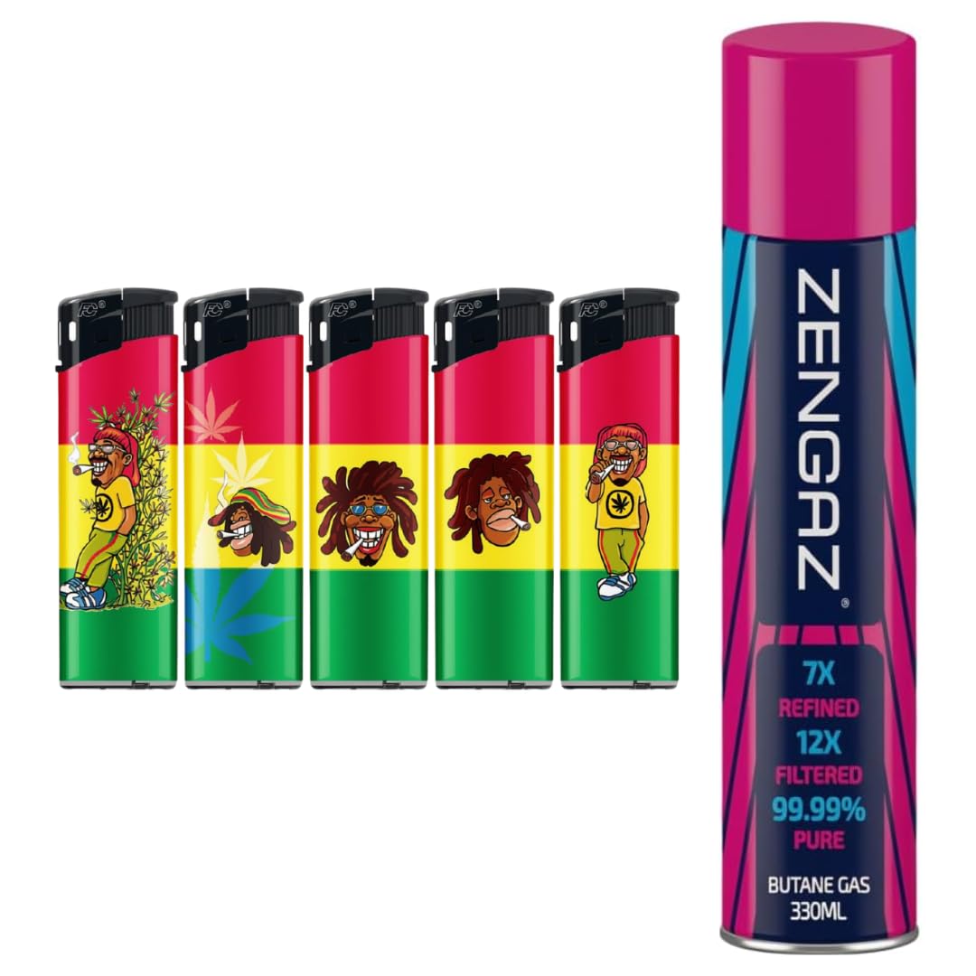 N2 Electronic Lighter - 5 Pack With 330ml Gas (Rasta)