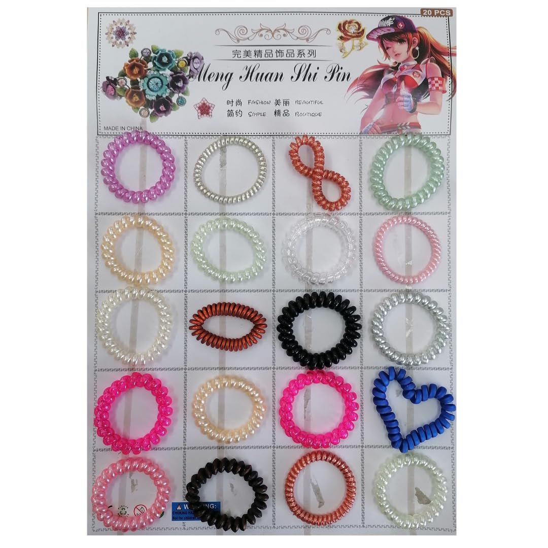 Spiral Hair Band 20pc | Assorted Colours | No-Tangle Coil Hair Ties
