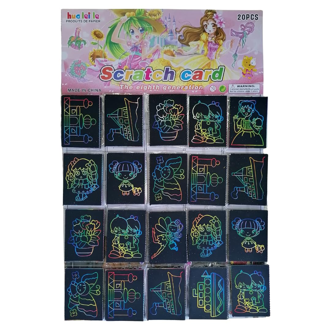 Scratch Book on Card 20pc | Rainbow Scratch Art Cards for Kids | Creative Drawing Fun