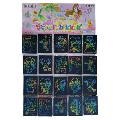 Scratch Book on Card 20pc | Rainbow Scratch Art Cards for Kids | Creative Drawing Fun