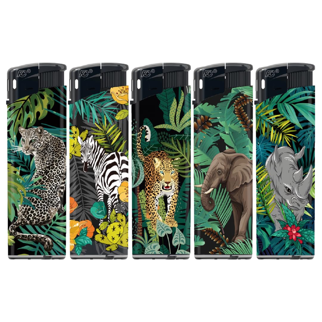 N2 Electronic Lighter - 5 Pack With 330ml Gas (Wild Animals)