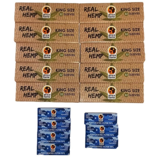 Value Pack - 10 Africa Flame Hemp Rolling Papers And 7 Filters Tips