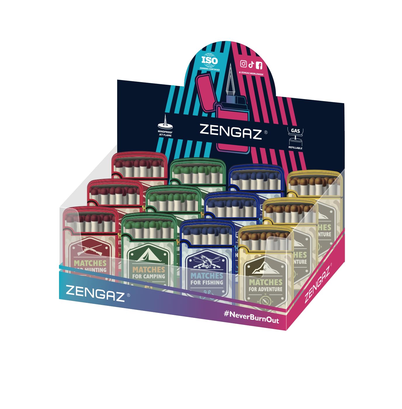 12 Pack Zengaz Mega Jet Flame - Match Design