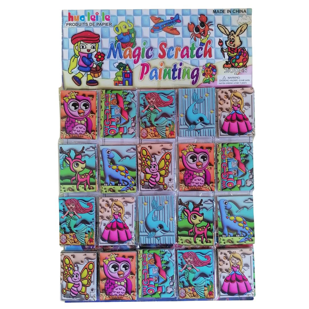Magic Scratch Painting on Card 20pc | Creative Art Set for Kids | Colour Reveal Scratch Pads
