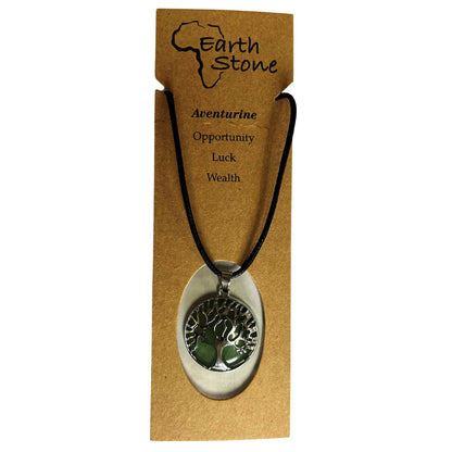 Earth Stone Collection - Silver Tree of Life Crystal Necklace (Aventurine)