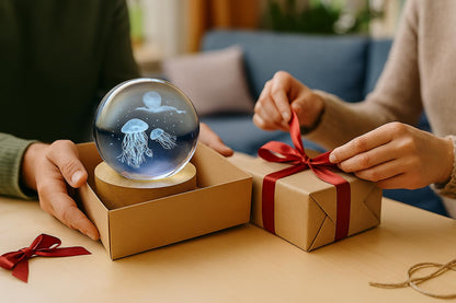 Small Crystal Ball Lamp with 3D Engraving and Luminous Base – Jellyfish