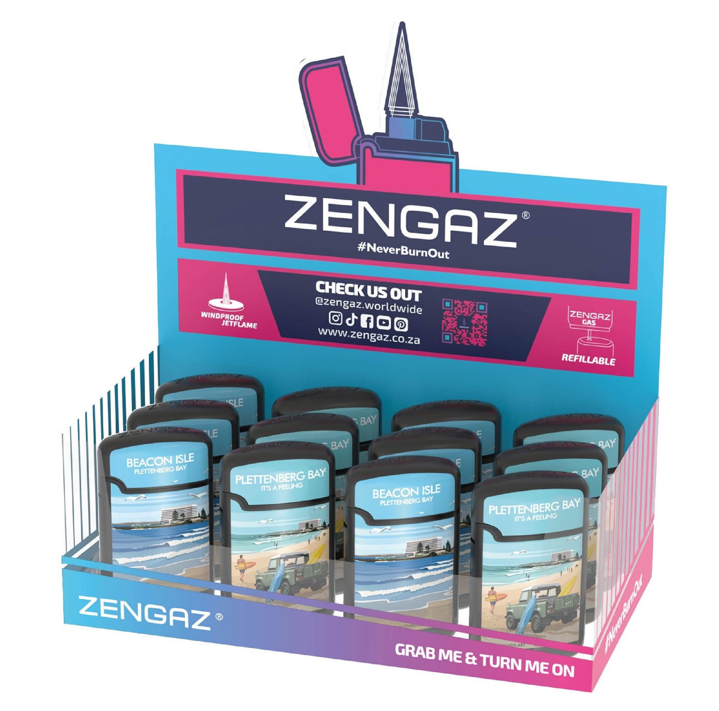 ZL3 Glenn John Art Mega Jet Flame Travel Lighter Tray - 12 Pack (Tray 4)