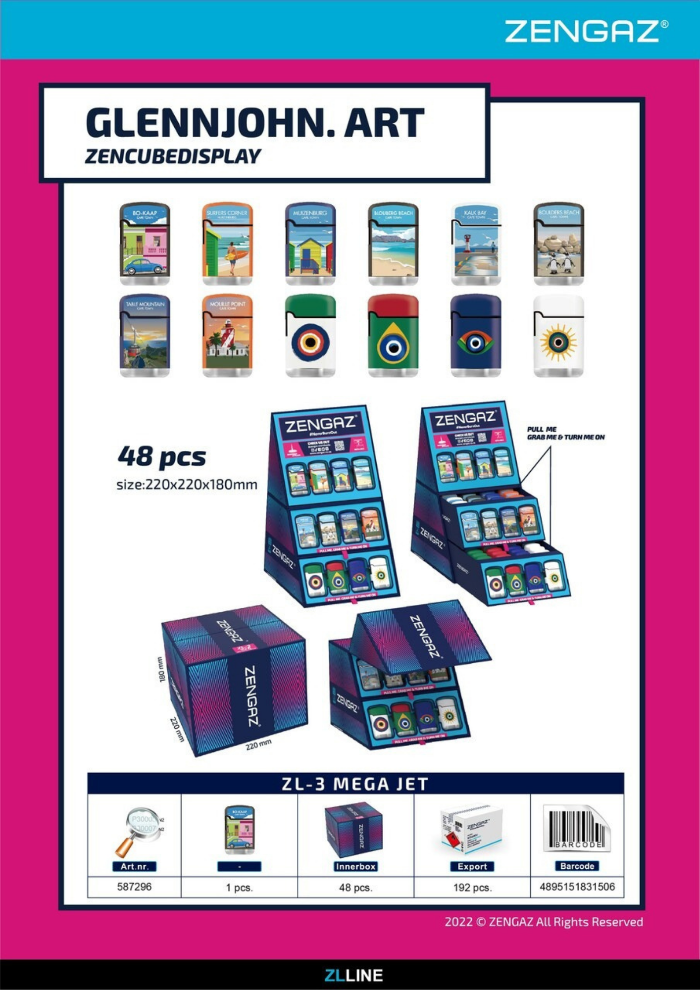 Zengaz Lighter Cube Display ZL 3 Mega Jet Flame - 48 pcs