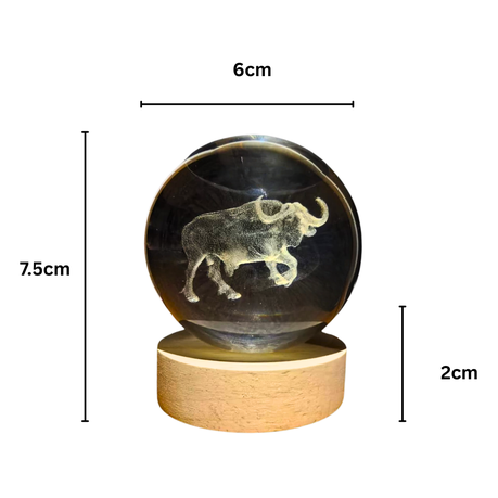 Small Crystal Ball Lamp with 3D Engraving and Luminous Base - Buffalo