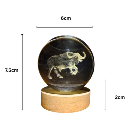 Small Crystal Ball Lamp with 3D Engraving and Luminous Base - Buffalo