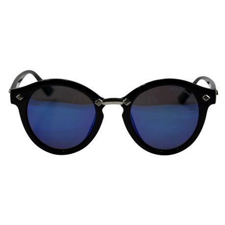 Lentes & Marcos "Blom" UV400 Black/Blue Round Reflective Sunglasses