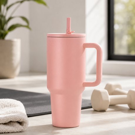 Handled Tumbler With Straw Lid - Light Blue