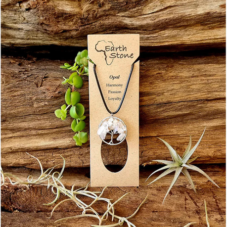 Earth Stone Collection - Round Opal Tree Of Life Stone Necklace