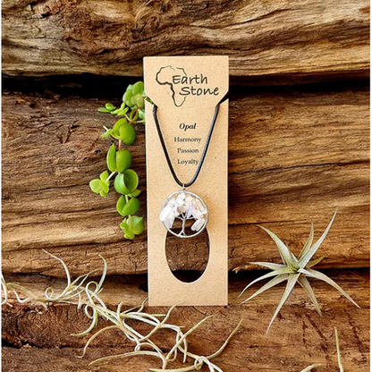 Earth Stone Collection - Round Opal Tree Of Life Stone Necklace