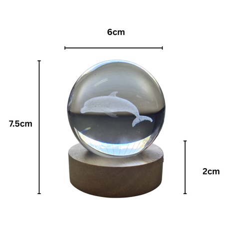 Small Crystal Ball Lamp with 3D Engraving and Luminous Base - Dolphin