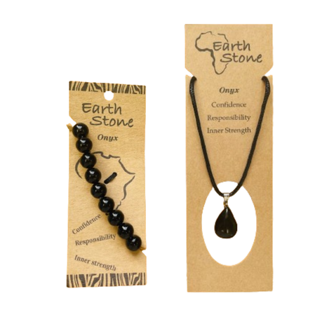 Earth Stone Collection - Onyx Bracelet And Teardrop Necklace Set