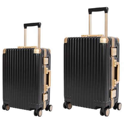Classic Aluminum Frame Travel Suitcase - 20" + 22" - Black