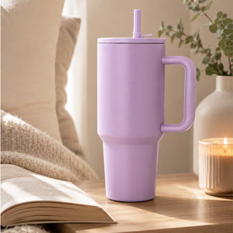 Handled Tumbler With Straw Lid - Lavender