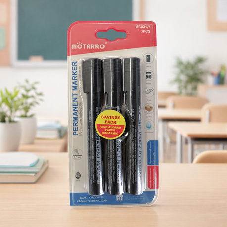 Motarro Permanent Marker 3 Piece Set - 2 Pack - Black 0.4mm
