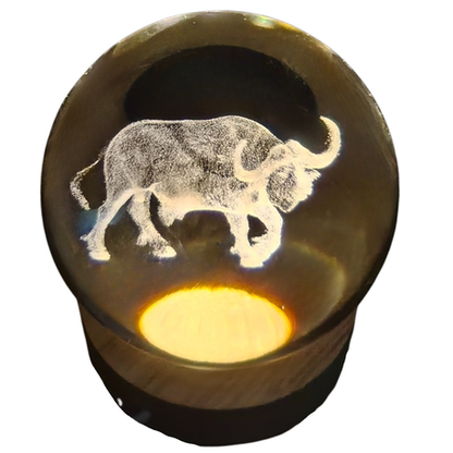 Crystal Ball Lamp with 3D Engraving and Luminous Base - Animals - Lion