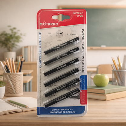 Motarro Compressed Graphite Pencils - 6 Piece Set - 2 Pack