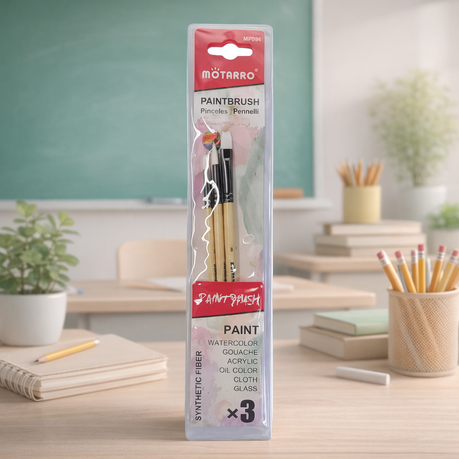 Motarro Paint Brushes - 3 Piece Set - Light Brown