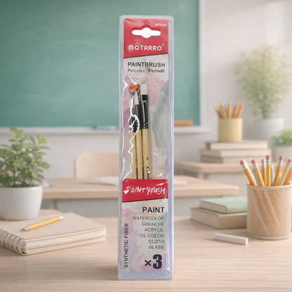Motarro Paint Brushes - 3 Piece Set - Light Brown