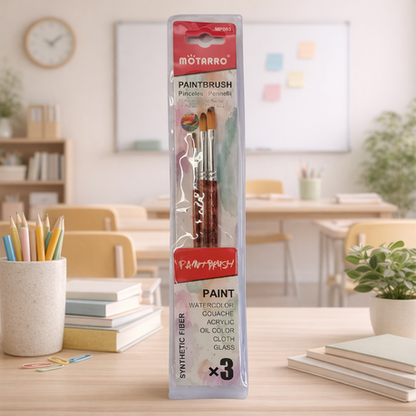 Motarro Paint Brushes - 3 Piece Set - Dark Brown