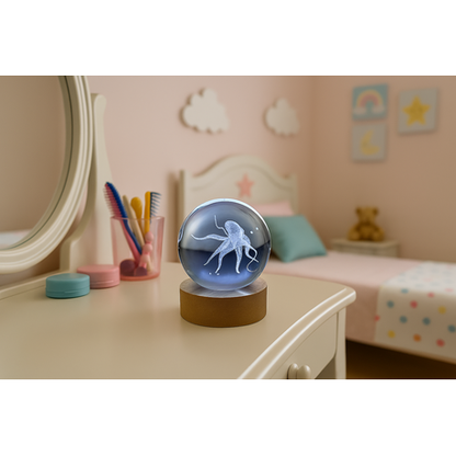Small Crystal Ball Lamp with 3D Engraving and Luminous Base - Octopus