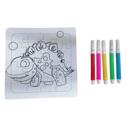 Puzzle 3-piece Strip Colouring with Markers - Dinosaur