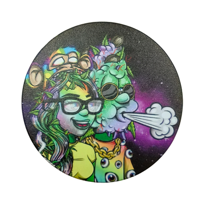 Large Herb Grinder - 4 Piece - Leaf Character Designs - Purple