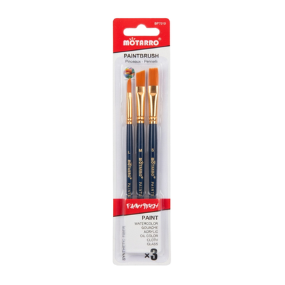 Motarro Paintbrush | Synthetic Fiber - Set Of 3 - Brown