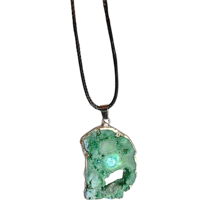 Earth Stone Collection - Silver Frame Geode Crystal Necklace - White