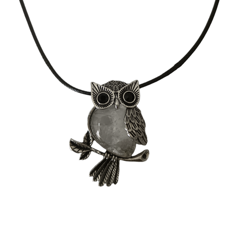 Earth Stone Collection - Owl Clear Quartz Crystal Stone Necklace